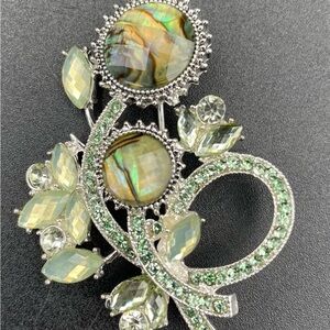 Napier Light Green Rhinestone Faux Abalone Flower Brooch